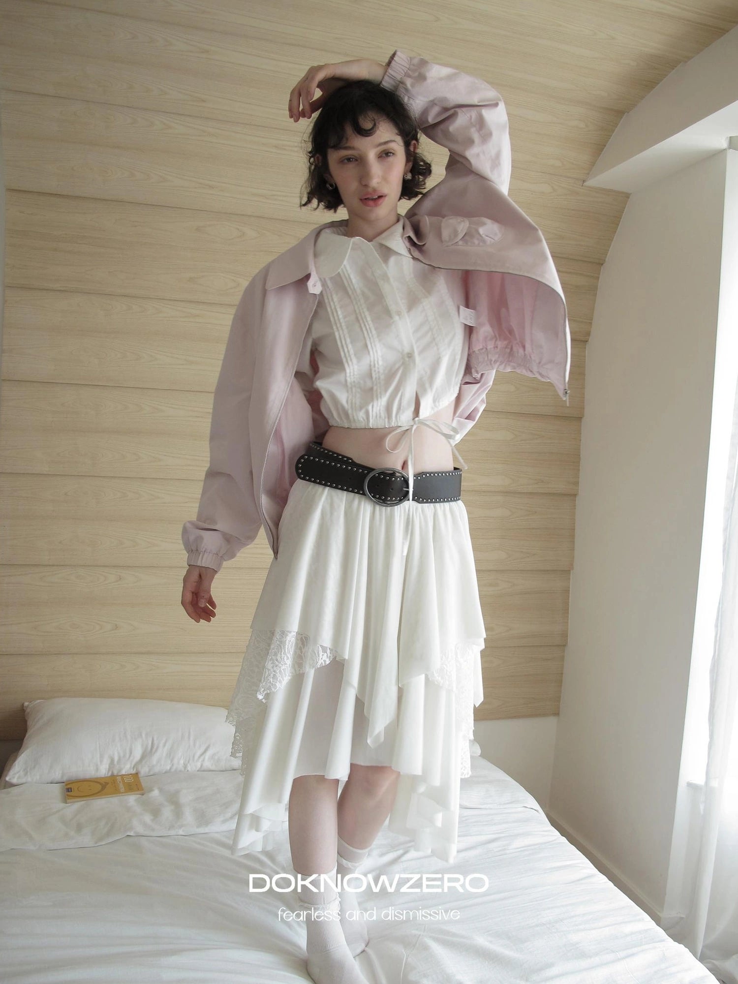 DKZ OFFICIAL Lace Paneled A Line Skirt With Asymmetric Hem
