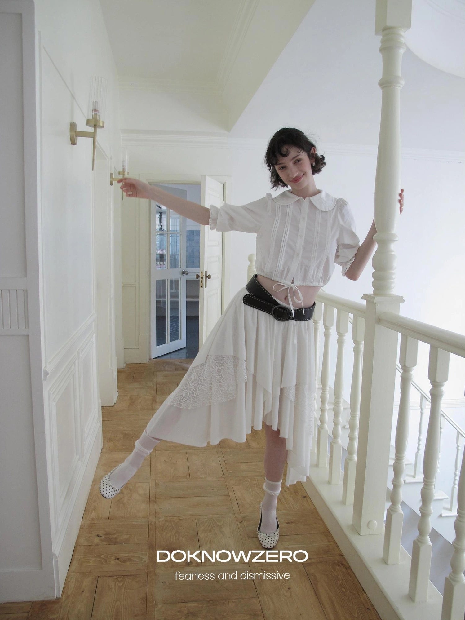 DKZ OFFICIAL Lace Paneled A Line Skirt With Asymmetric Hem