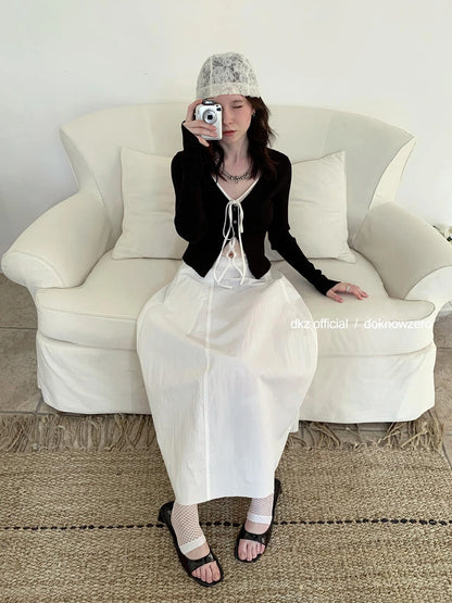 DKZ OFFICIAL Lace Paneled Knit Cardigan
