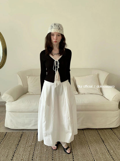 DKZ OFFICIAL Lace Paneled Knit Cardigan