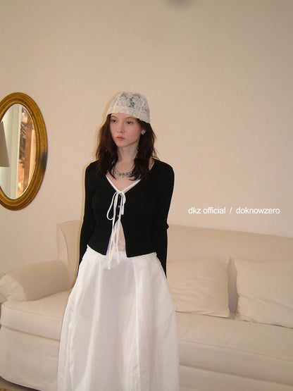 DKZ OFFICIAL Lace Paneled Knit Cardigan