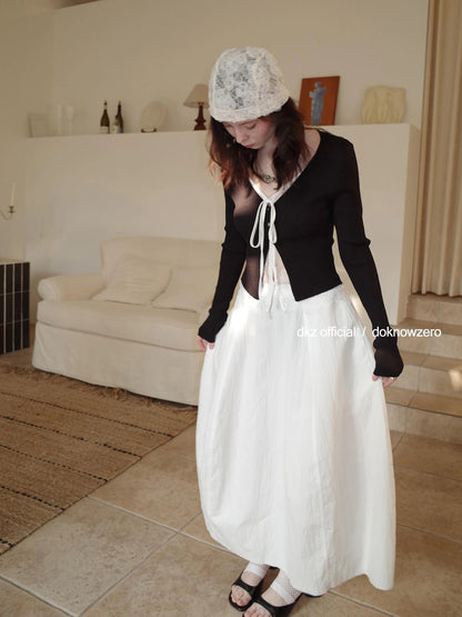 DKZ OFFICIAL Lace Paneled Knit Cardigan