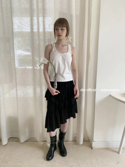 DKZ OFFICIAL Lace Trim Bow Tie Camisole Top