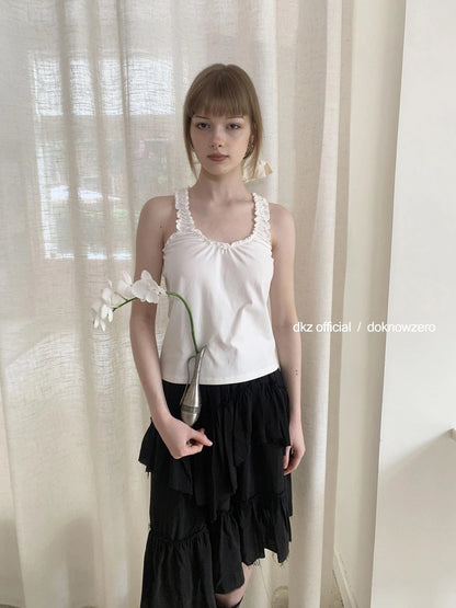 DKZ OFFICIAL Lace Trim Bow Tie Camisole Top