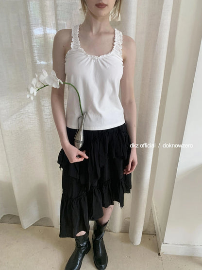 DKZ OFFICIAL Lace Trim Bow Tie Camisole Top