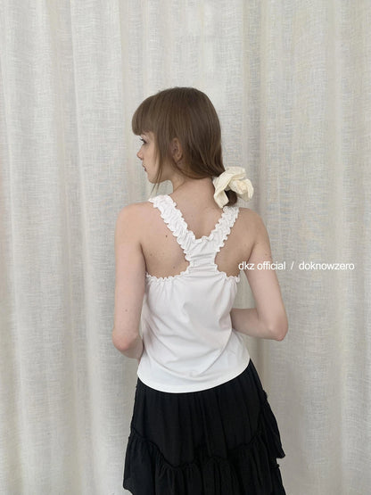 DKZ OFFICIAL Lace Trim Bow Tie Camisole Top