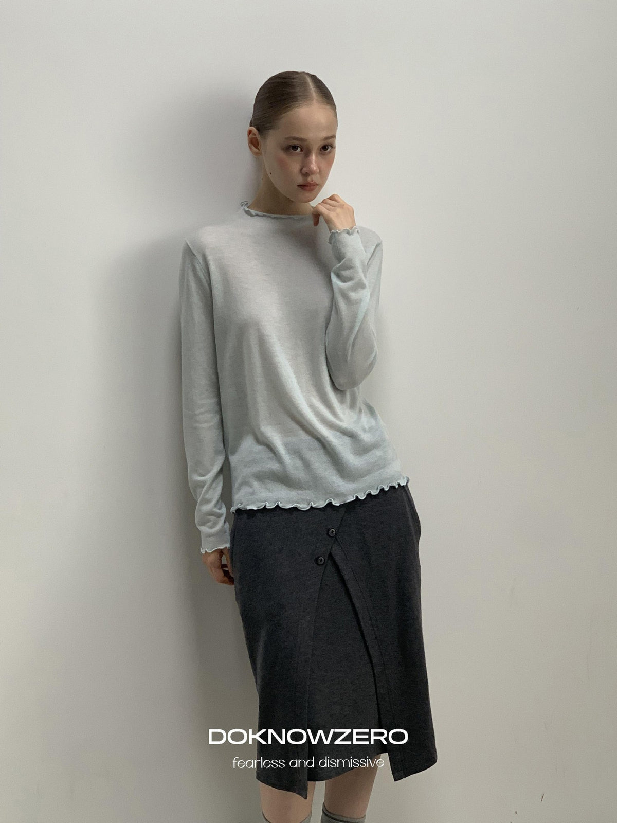 DKZ OFFICIAL Lace Trim Half Turtleneck Knit Women&