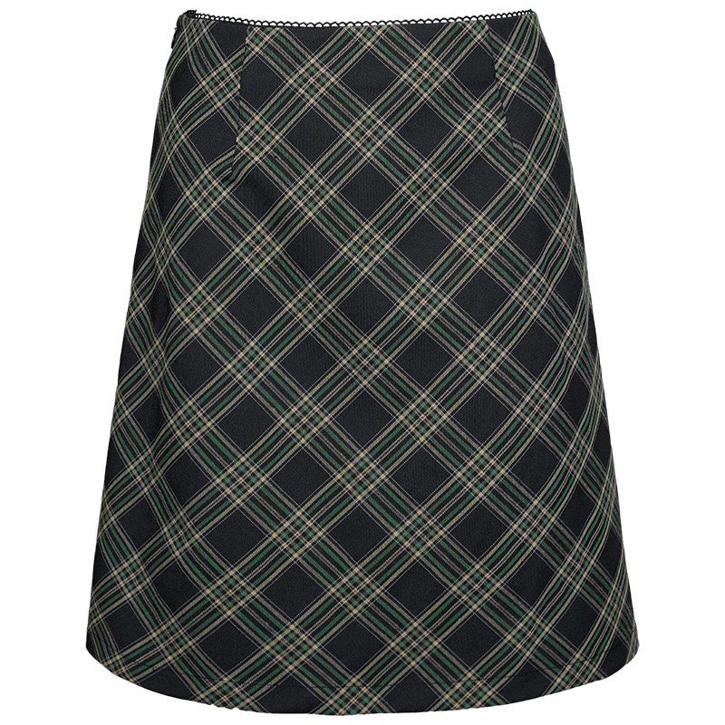 DKZ_OFFICIAL_Lace_Trim_Plaid_Mid_Waist_Button_A_Line_Women&