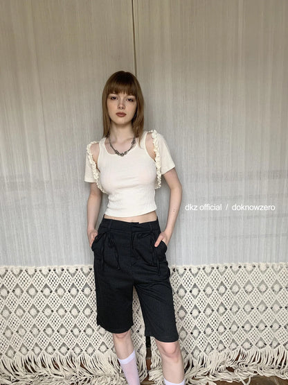 DKZ OFFICIAL Lace Trimmed Knit Camisole With Cropped Cardigan Set