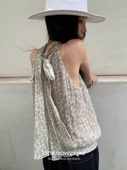 DKZ OFFICIAL Leopard Halter Tie Back Backless Women&