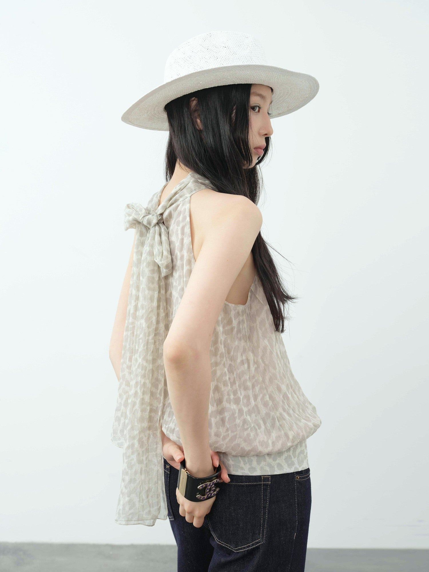 DKZ OFFICIAL Leopard Halter Tie Back Backless Women&