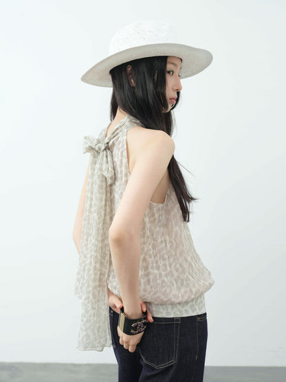 DKZ OFFICIAL Leopard Halter Tie Back Backless Women&