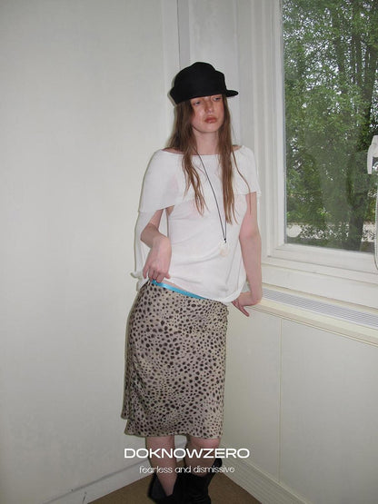 DKZ OFFICIAL Leopard Print Retro Colorblock H Line Printed Women&