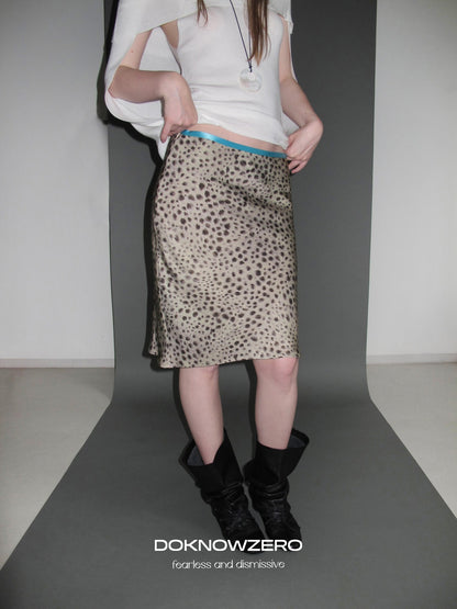 DKZ OFFICIAL Leopard Print Retro Colorblock H Line Printed Women&