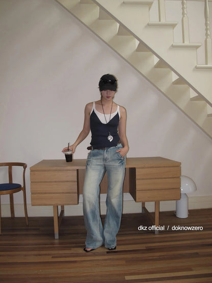 Light Blue Flared Jeans With Lightning Wash