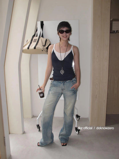 Light Blue Flared Jeans With Lightning Wash