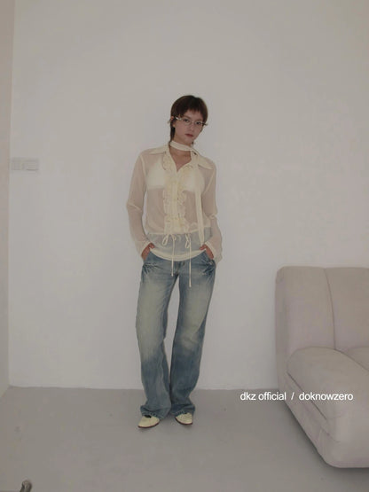 Light Blue Flared Jeans With Lightning Wash