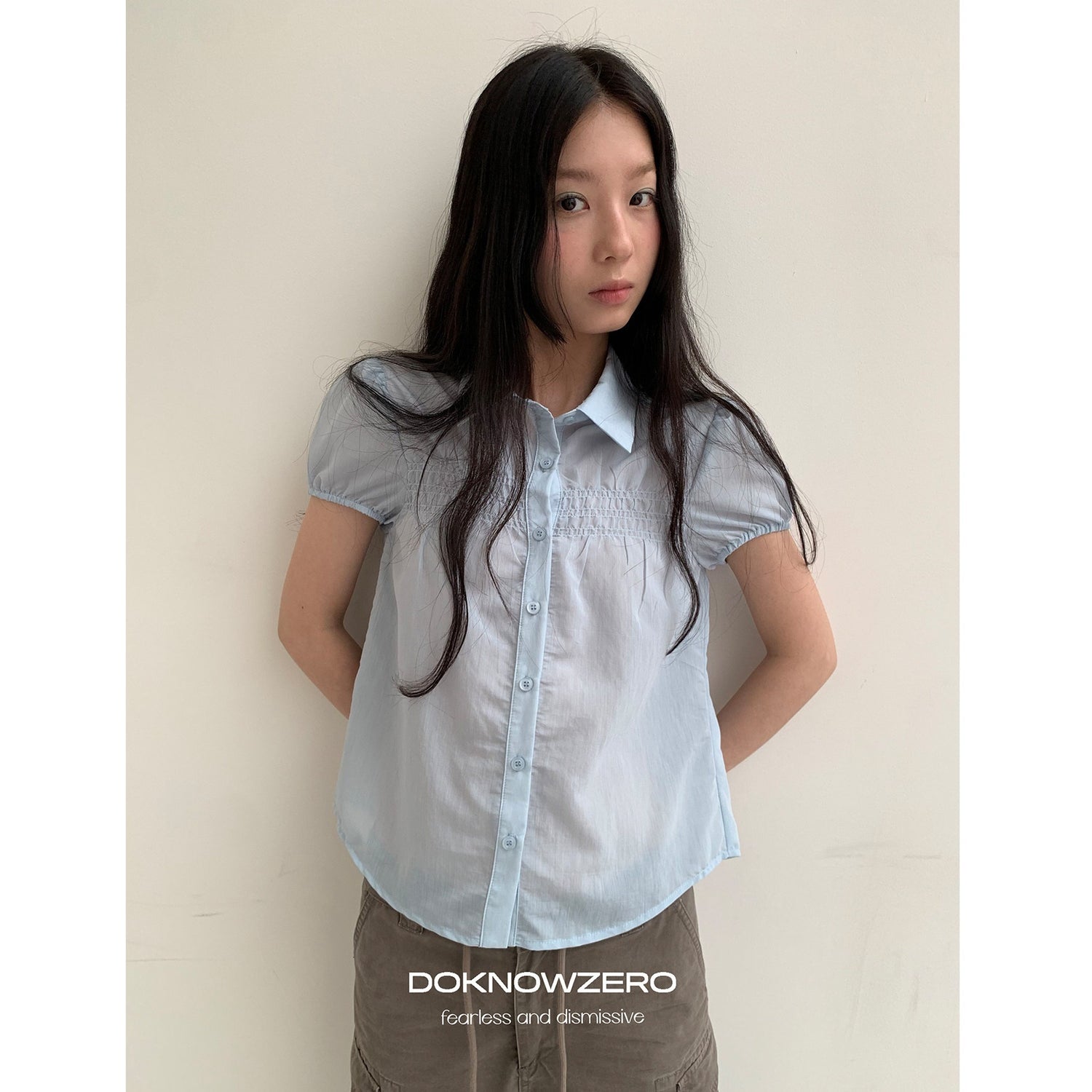 DKZ_OFFICIAL_Light_Blue_Puff_Sleeve_Pleated_Sheer_Women&