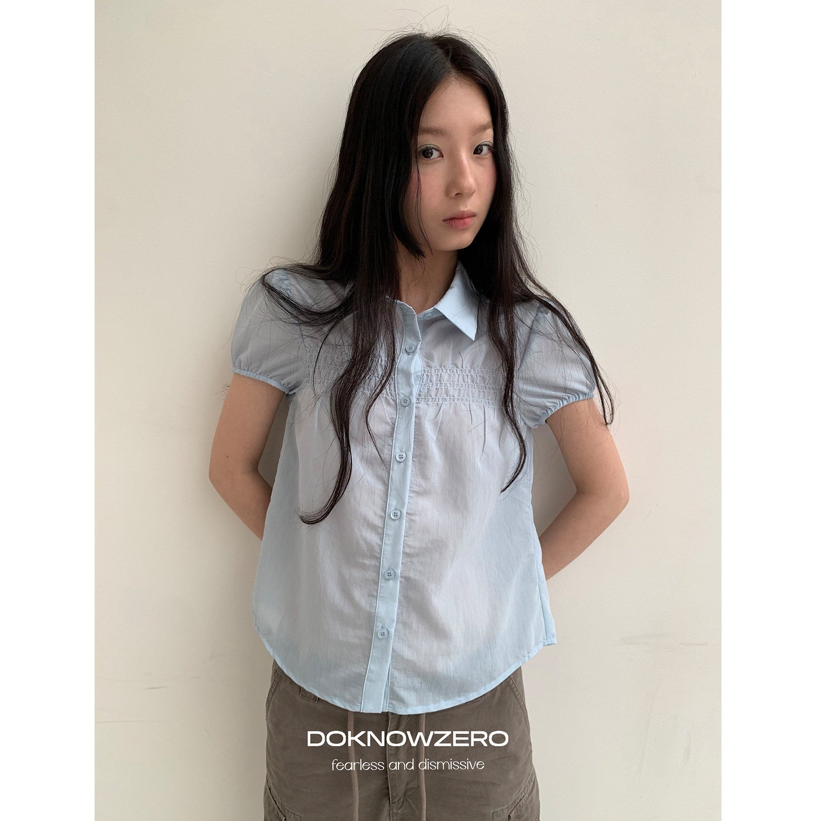 DKZ_OFFICIAL_Light_Blue_Puff_Sleeve_Pleated_Sheer_Women&