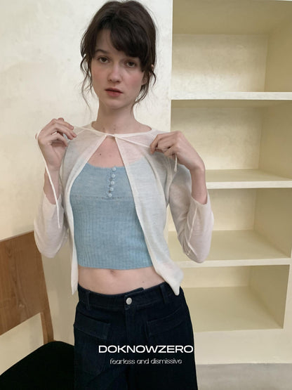 DKZ OFFICIAL Light Blue U Neck Knit Slim Fit Cropped Women&