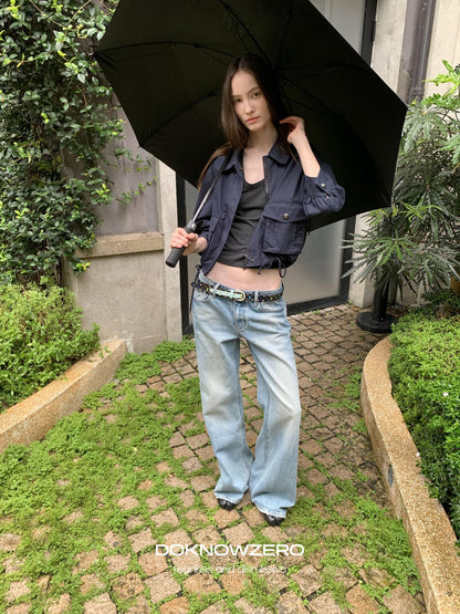 DKZ OFFICIAL Light Blue Washed Micro Flare Button Fly Women&