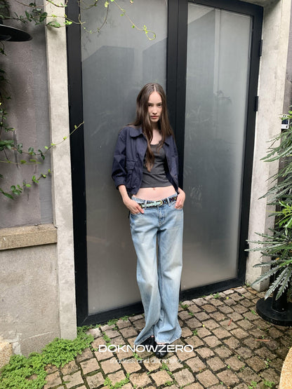 DKZ OFFICIAL Light Blue Washed Micro Flare Button Fly Women&