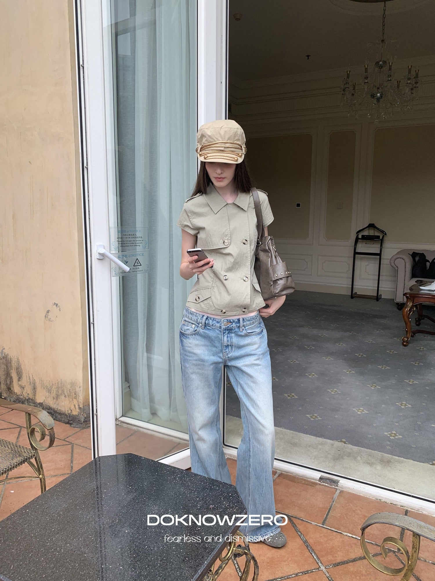 DKZ OFFICIAL Light Blue Washed Micro Flare Button Fly Women&