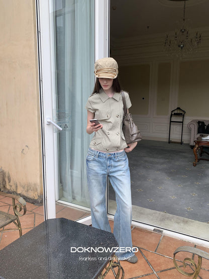 DKZ OFFICIAL Light Blue Washed Micro Flare Button Fly Women&