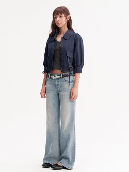 DKZ OFFICIAL Light Blue Washed Micro Flare Button Fly Women&