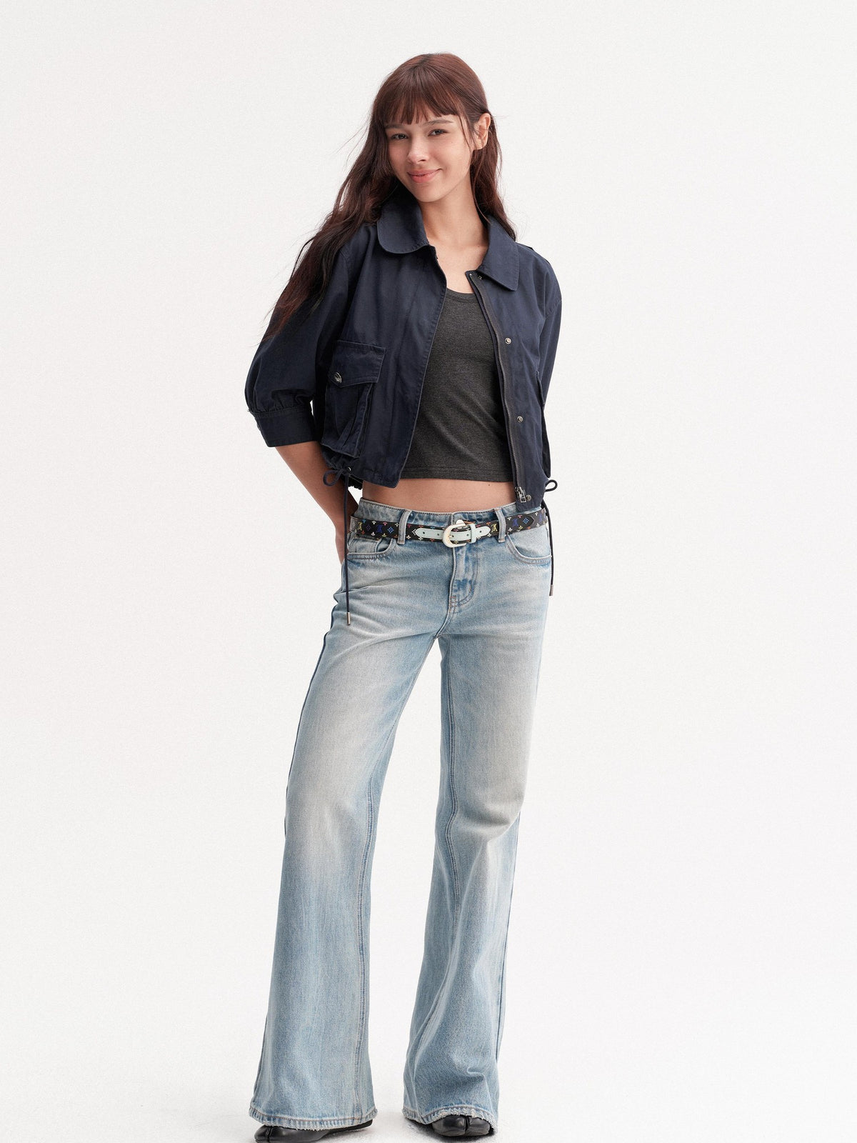 DKZ OFFICIAL Light Blue Washed Micro Flare Button Fly Women&