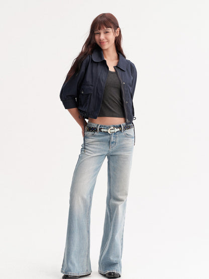 DKZ OFFICIAL Light Blue Washed Micro Flare Button Fly Women&