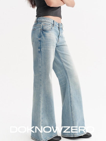 DKZ OFFICIAL Light Blue Washed Micro Flare Button Fly Women&