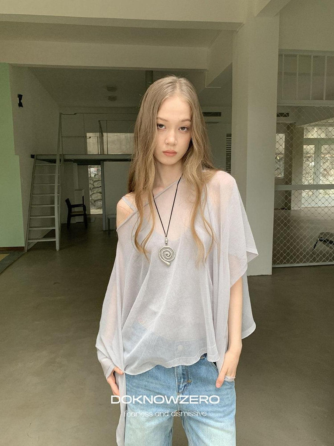 DKZ OFFICIAL Light Gray Knitted Capelet Two Piece Women&