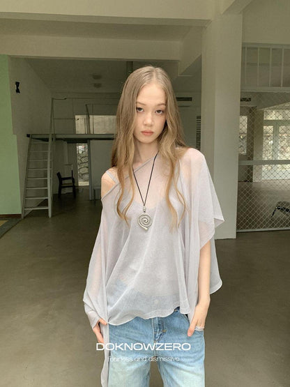 DKZ OFFICIAL Light Gray Knitted Capelet Two Piece Women&