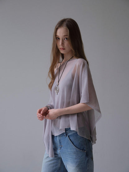 DKZ OFFICIAL Light Gray Knitted Capelet Two Piece Women&