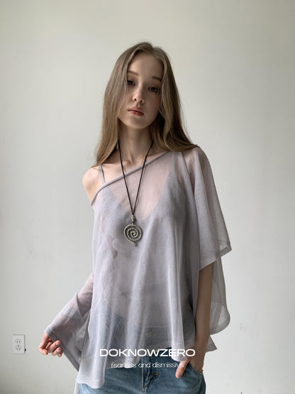 DKZ OFFICIAL Light Gray Knitted Capelet Two Piece Women&