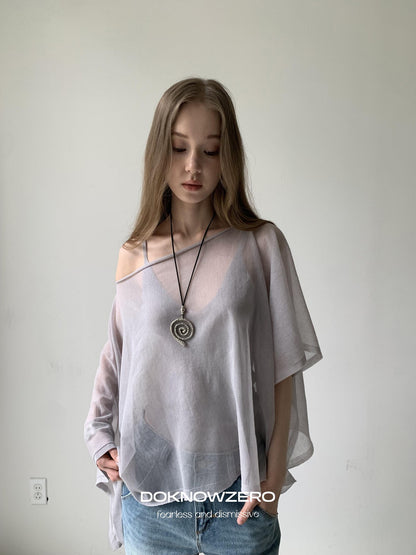 DKZ OFFICIAL Light Gray Knitted Capelet Two Piece Women&