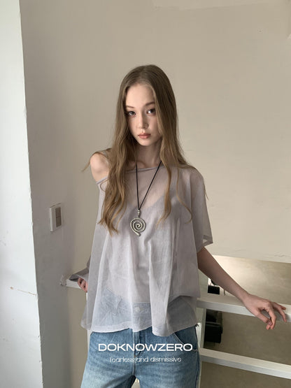 DKZ OFFICIAL Light Gray Knitted Capelet Two Piece Women&