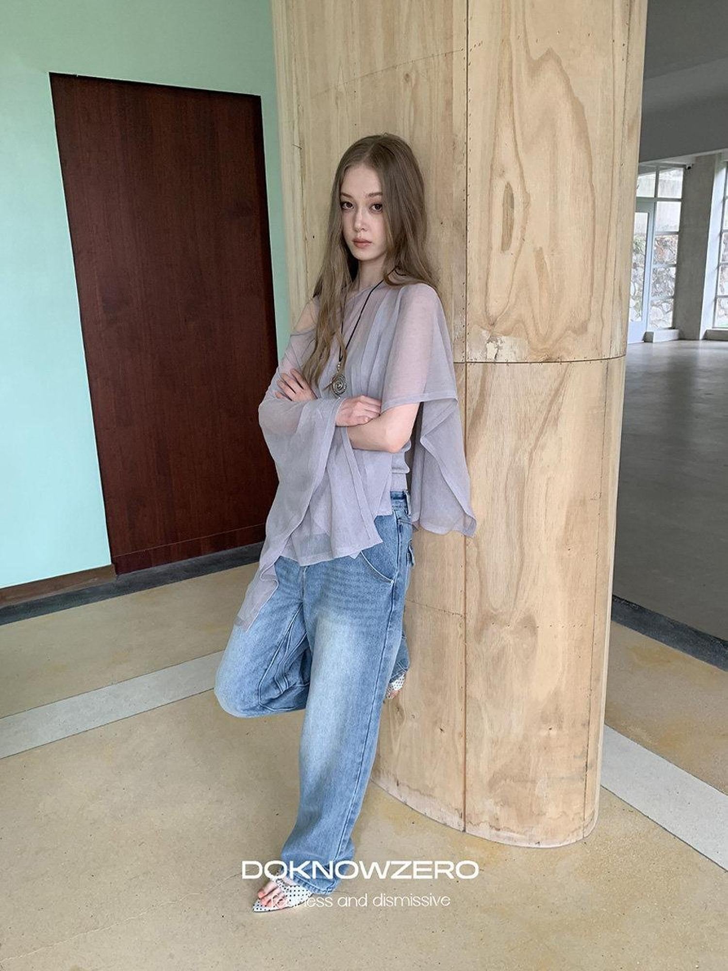DKZ OFFICIAL Light Gray Knitted Capelet Two Piece Women&