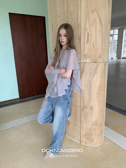 DKZ OFFICIAL Light Gray Knitted Capelet Two Piece Women&