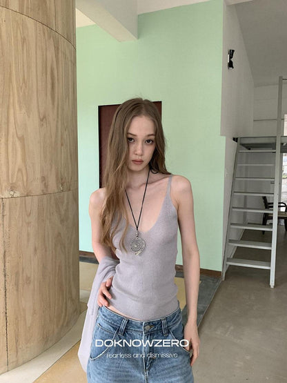DKZ OFFICIAL Light Gray Knitted Capelet Two Piece Women&