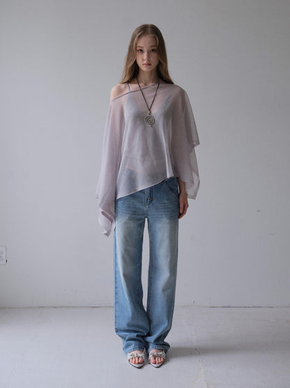 DKZ OFFICIAL Light Gray Knitted Capelet Two Piece Women&
