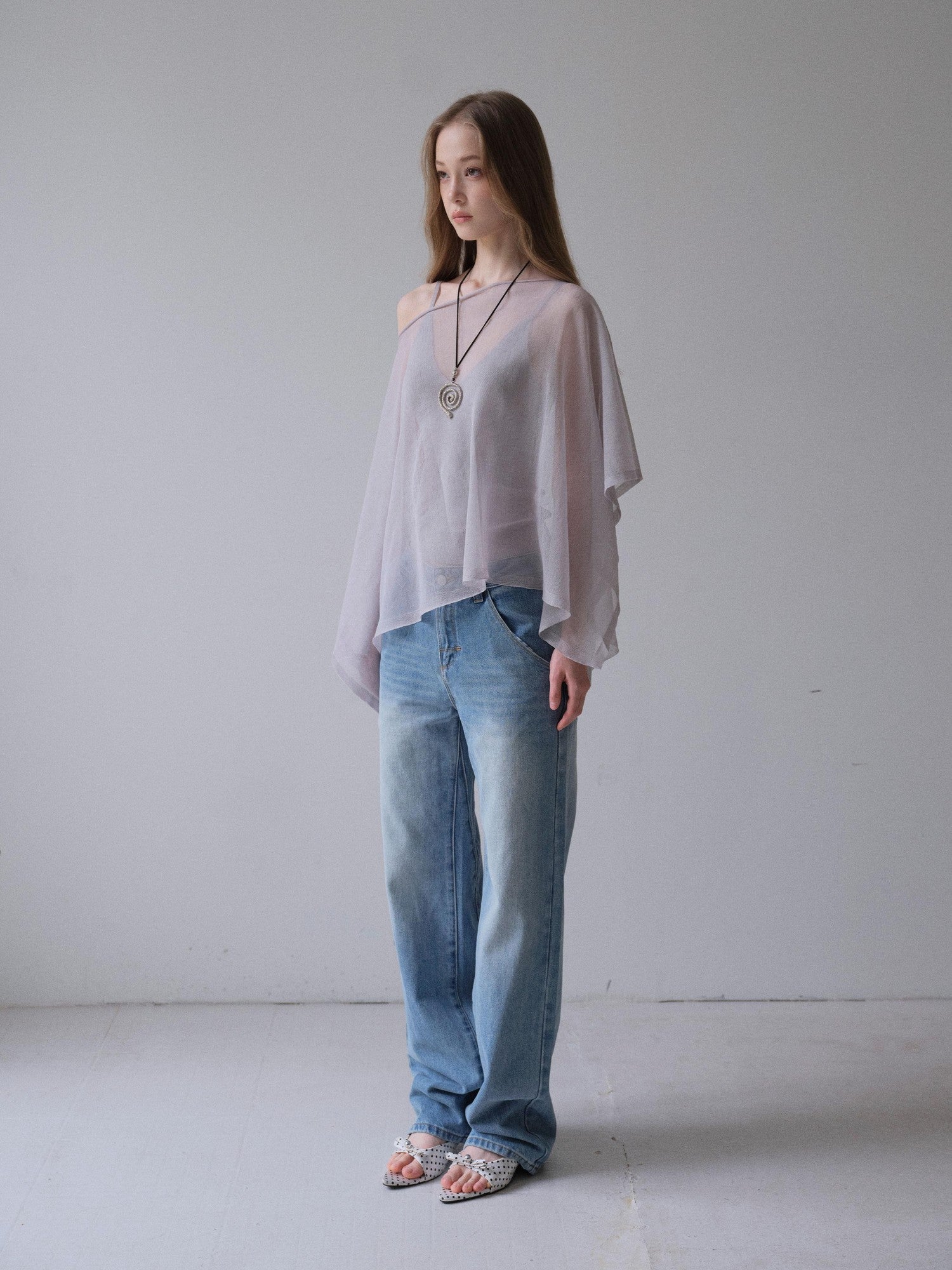 DKZ OFFICIAL Light Gray Knitted Capelet Two Piece Women&