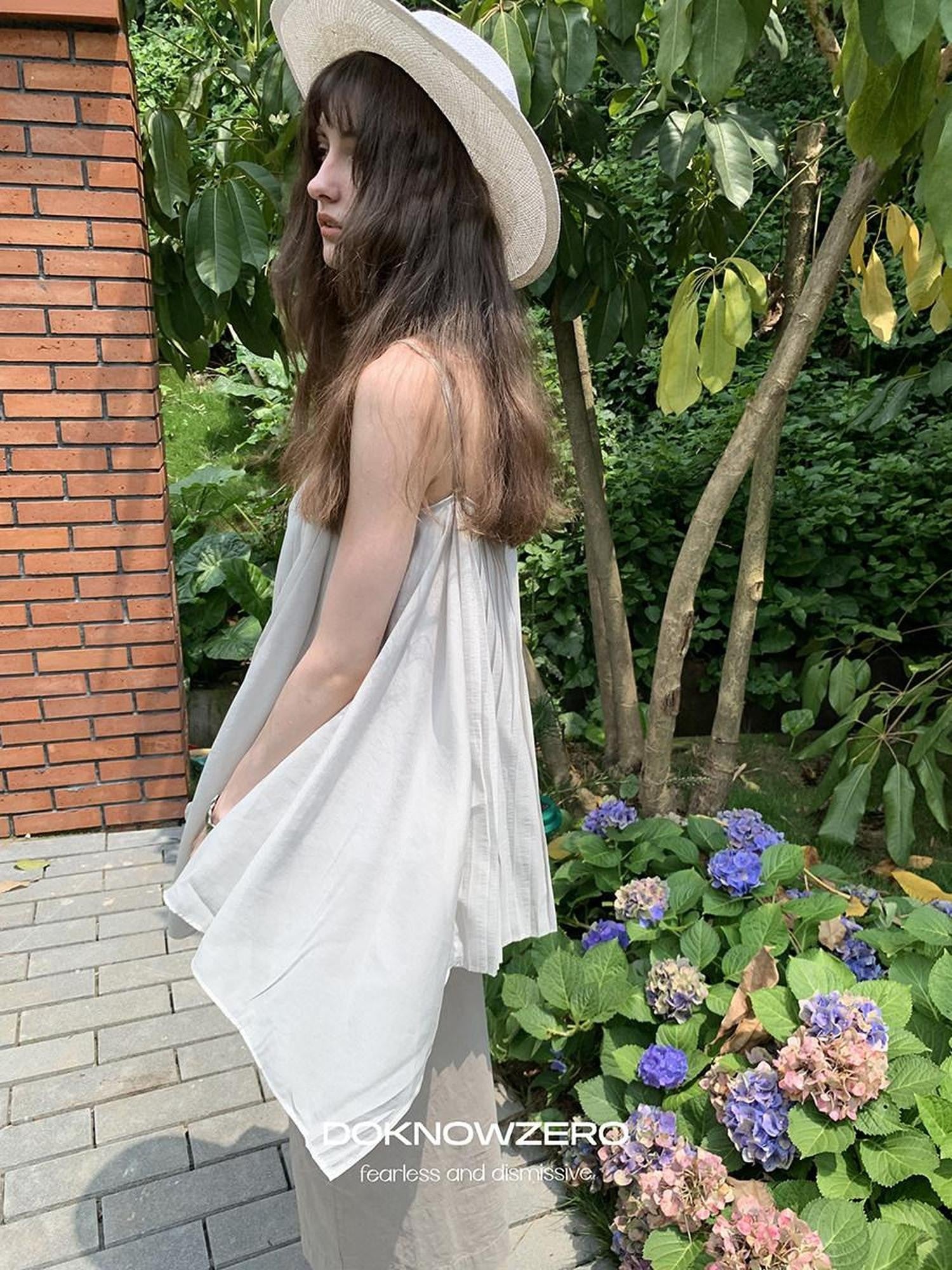 DKZ OFFICIAL Light Gray Pleated A Line Loose Women&