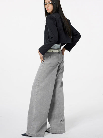 DKZ OFFICIAL Light Gray Vintage Distressed High Waist Women&