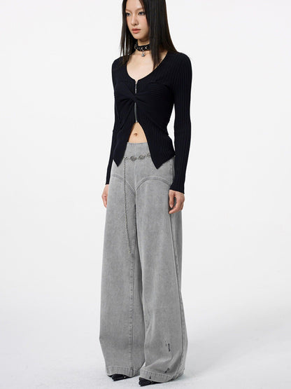 DKZ OFFICIAL Light Gray Vintage Distressed High Waist Women&