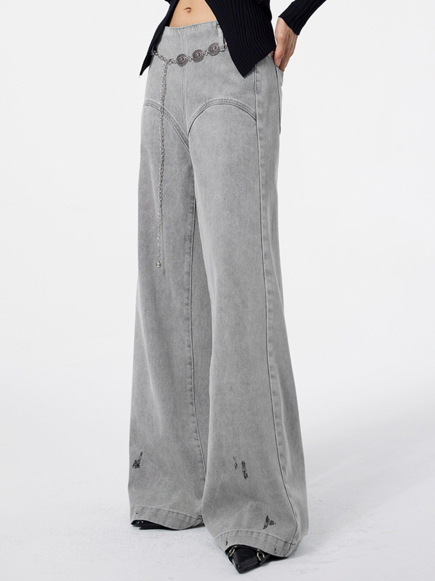 DKZ OFFICIAL Light Gray Vintage Distressed High Waist Women&
