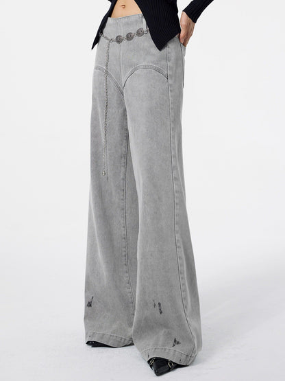 DKZ OFFICIAL Light Gray Vintage Distressed High Waist Women&