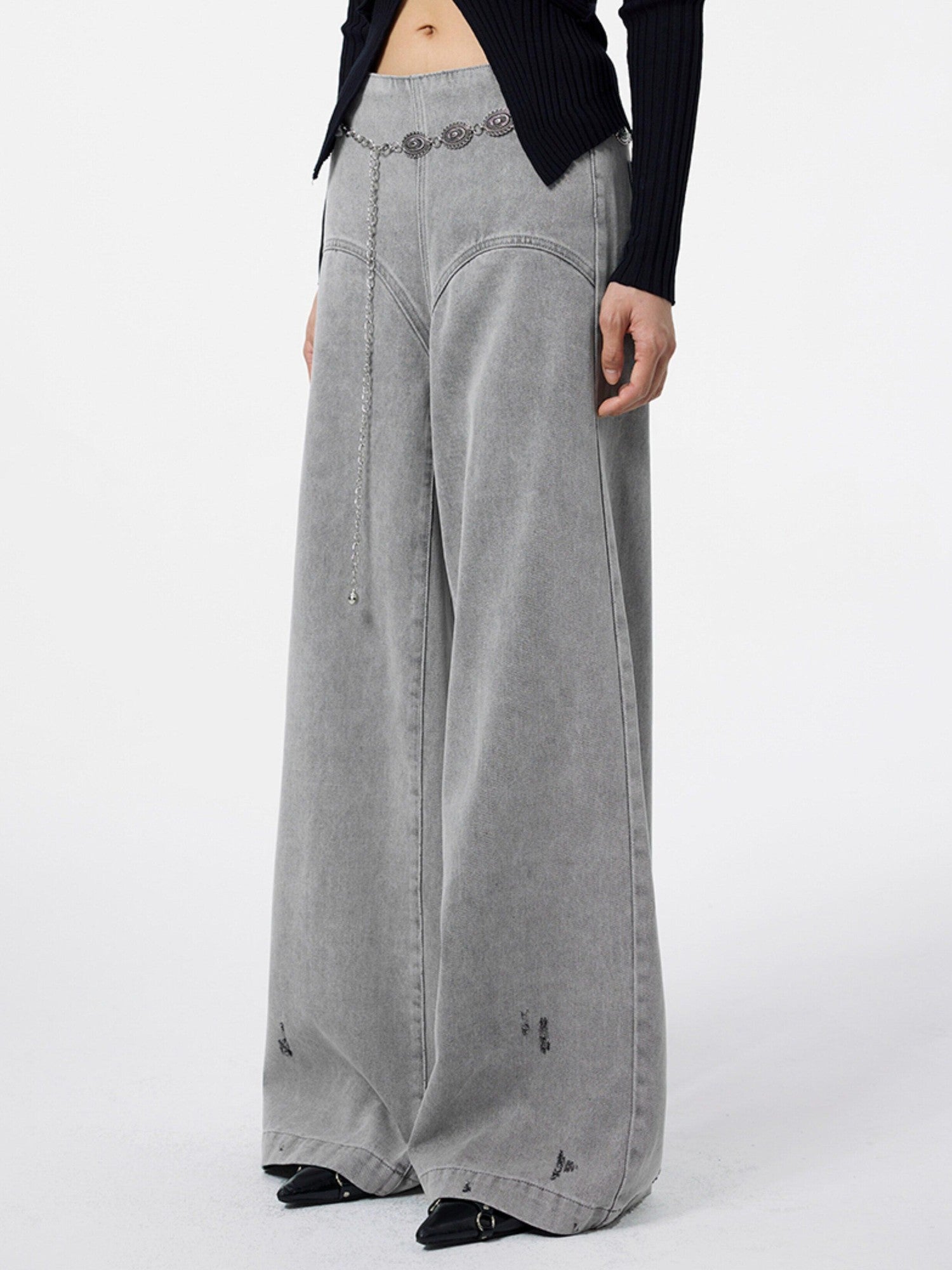 DKZ OFFICIAL Light Gray Vintage Distressed High Waist Women&