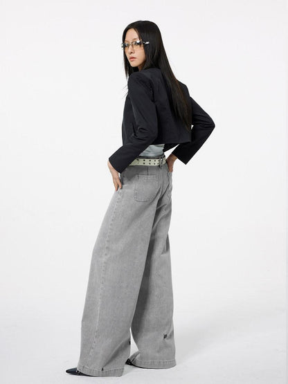 DKZ OFFICIAL Light Gray Vintage Distressed High Waist Women&